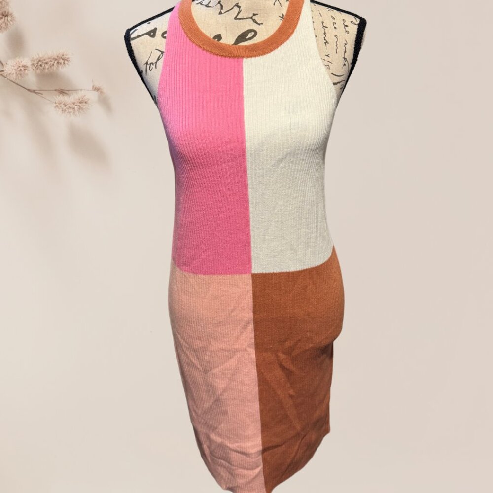 Colorblock Knit Mini Dress - L